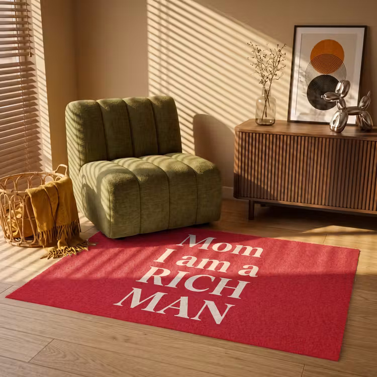 Vloerkleed - Tekst - Rijkdom - Motivatie - Rood - Modern — 2