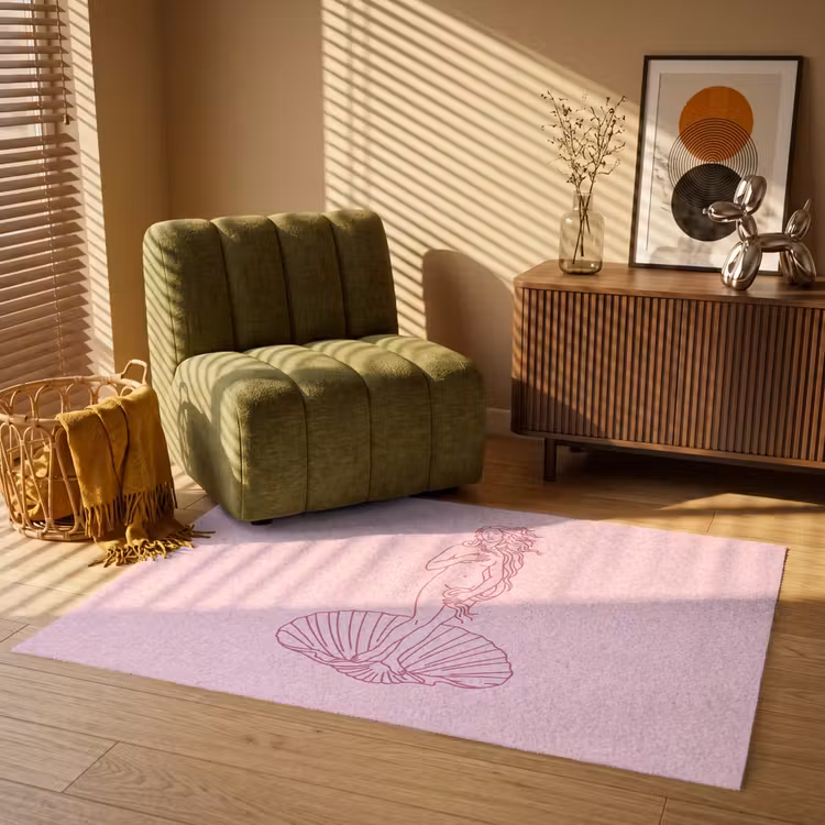 Vloerkleed - Vrouw - Schelp - Kunst - Lijntekening - Roze — 2