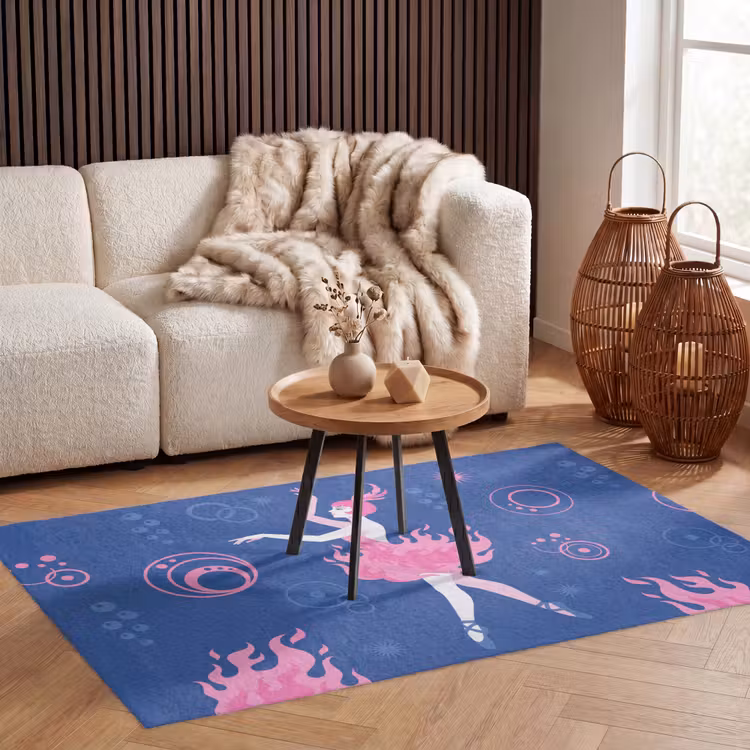 Vloerkleed - Danseres - Vlammenrok - Abstract - Roze - Blauw — 3