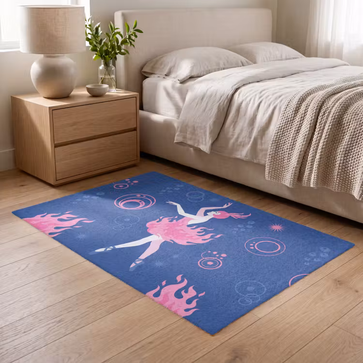 Vloerkleed - Danseres - Vlammenrok - Abstract - Roze - Blauw — 5