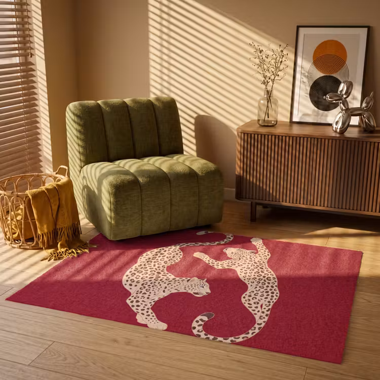 Vloerkleed - Dieren - Luipaard - Abstract - Rood - Modern — 2