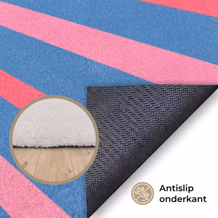 Vloerkleed - Spreuk - Grafisch - Abstract - Roze - Blauw — 4