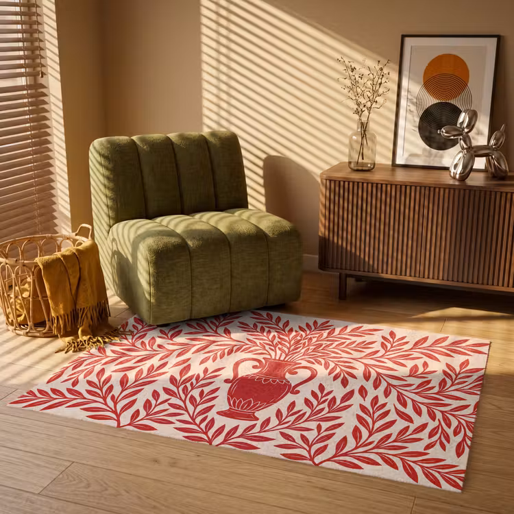 Vloerkleed - Vaas - Planten - Decoratie - Abstract - Rood — 2
