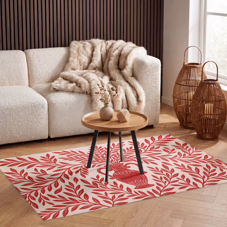 Vloerkleed - Vaas - Planten - Decoratie - Abstract - Rood — 3