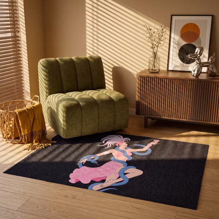 Vloerkleed - Vrouw - Danseres - Slangen - Art Deco - Roze — 2