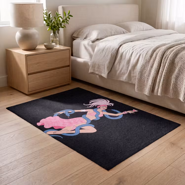 Vloerkleed - Vrouw - Danseres - Slangen - Art Deco - Roze — 5