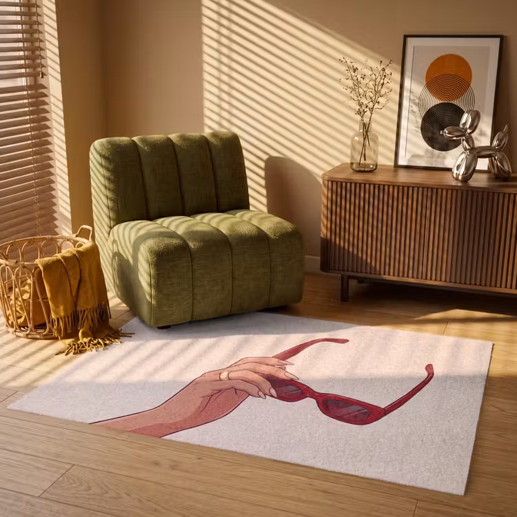 Vloerkleed - Vrouw - Zonnebril - Mode - Rood - Illustratie — 2