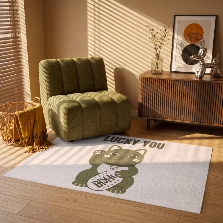 Vloerkleed - Kat - Geluk - Dieren - Modern - Groen — 2