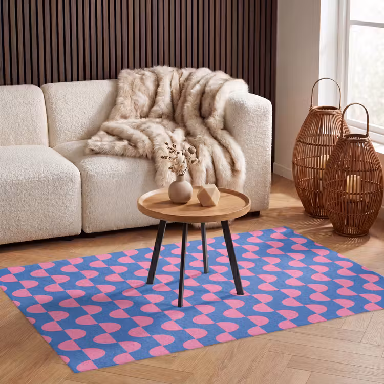 Vloerkleed - Patroon - Halve cirkels - Abstract - Modern - Roze - Blauw — 3
