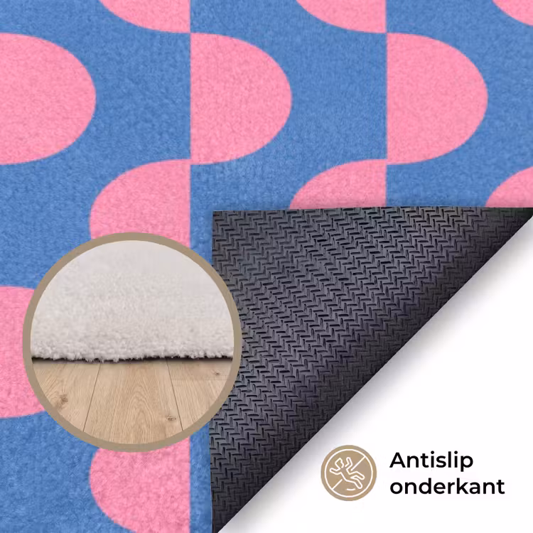 Vloerkleed - Patroon - Halve cirkels - Abstract - Modern - Roze - Blauw — 4