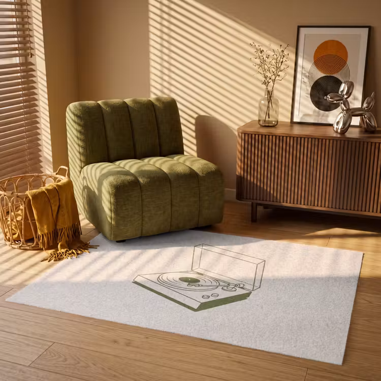 Vloerkleed - Platenspeler - Vinyl - Muziek - Minimalistisch - Groen — 2