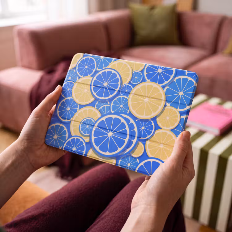 iPad hoes - Fruit - Schijven - Patroon - Modern - Blauw - Geel — 4
