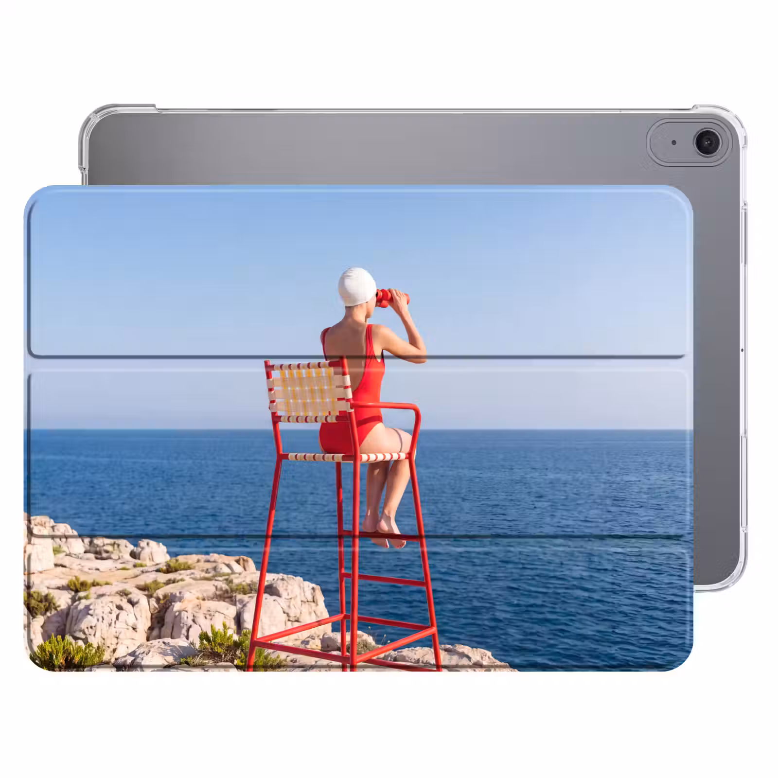 iPad hoes - Vrouw - Zee - Kust - Verrekijker - Rood — 1
