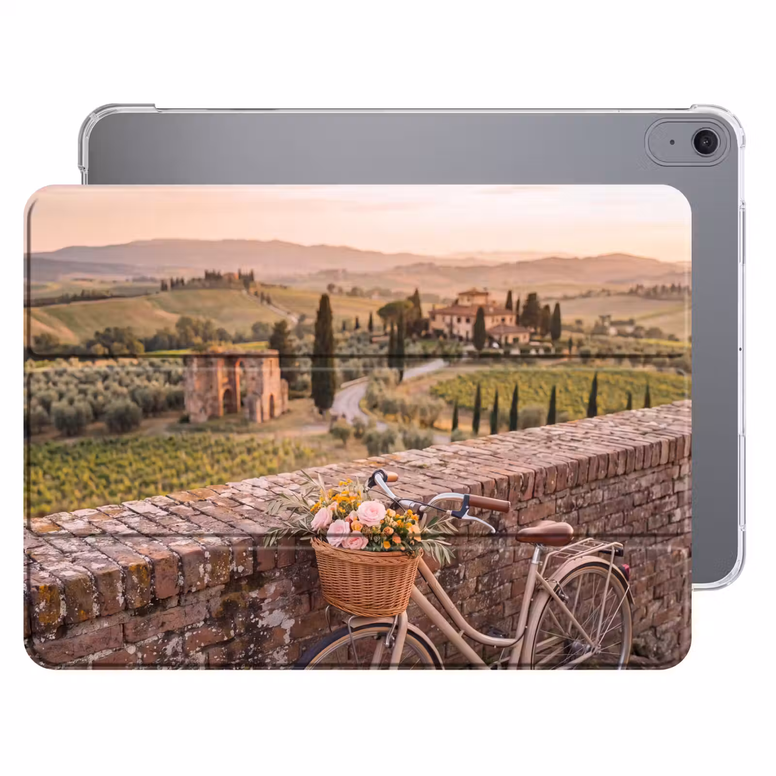 iPad hoes - Fiets - Bloemen - Toscane - Landschap - Roze — 1