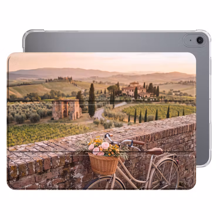 iPad hoes - Fiets - Bloemen - Toscane - Landschap - Roze — 1