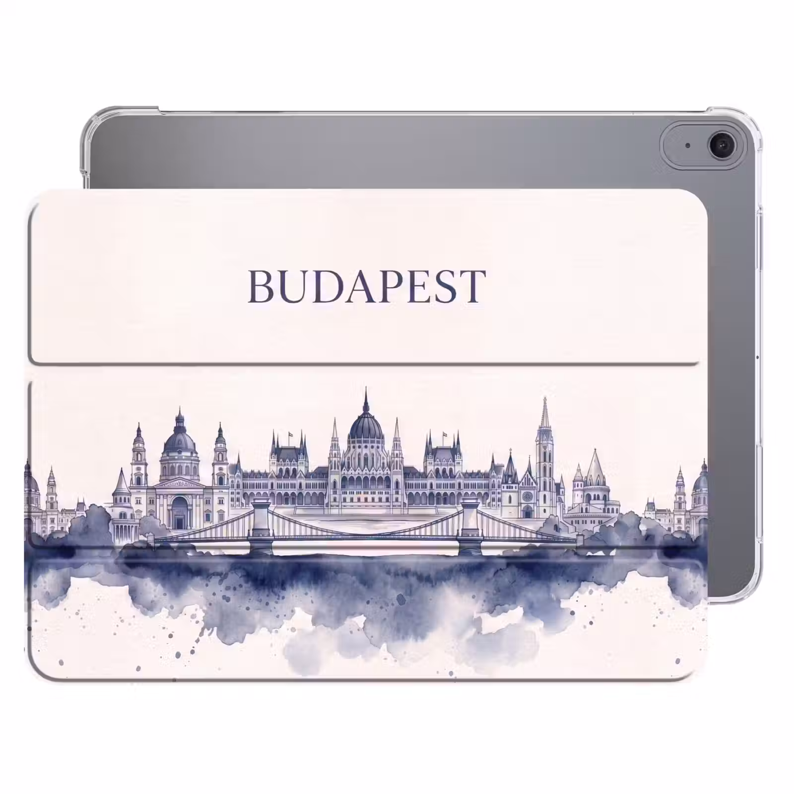 iPad hoes - Boedapest - Skyline - Architectuur - Aquarel - Blauw — 1