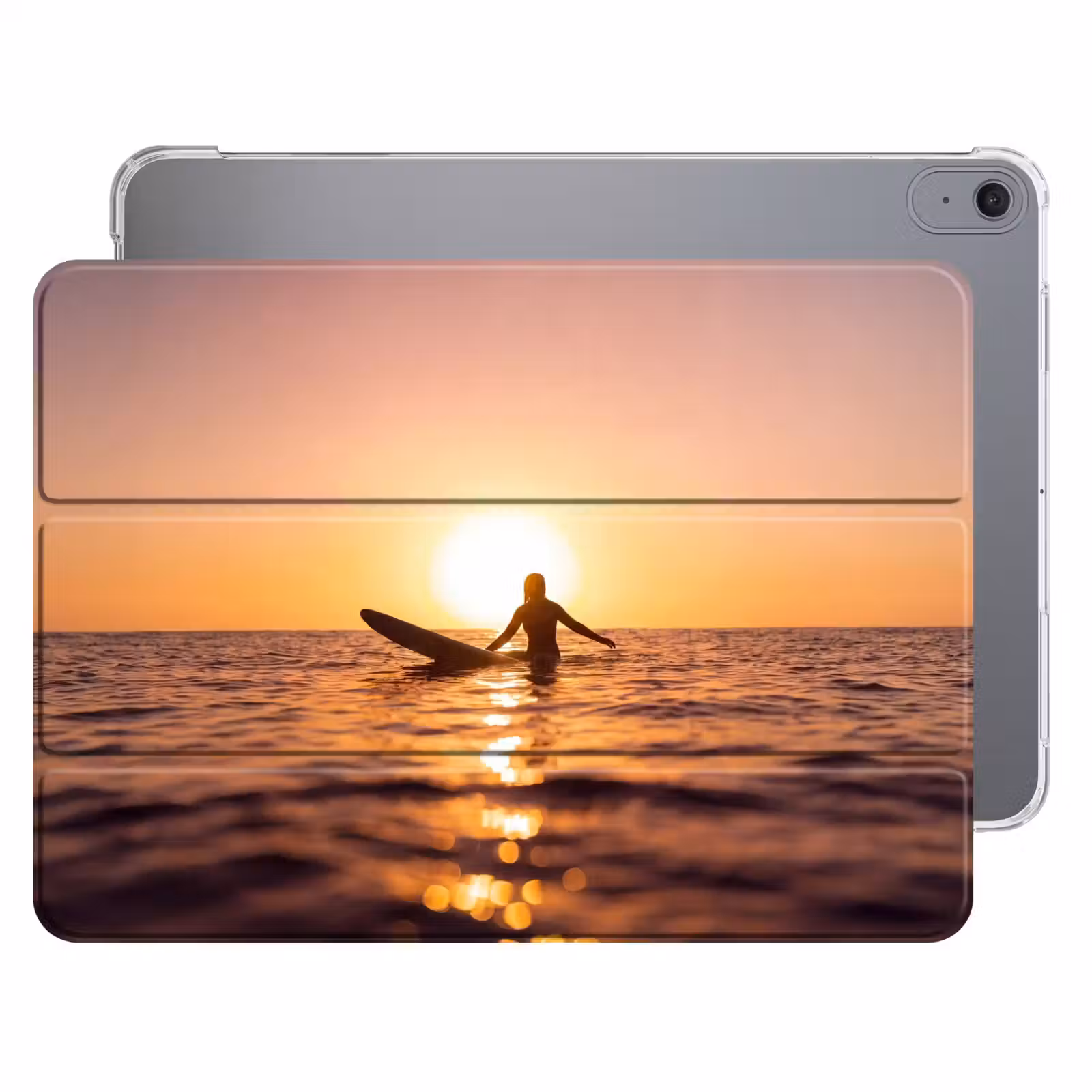 iPad hoes - Persoon - Surfen - Zonsondergang - Zee - Oranje — 1