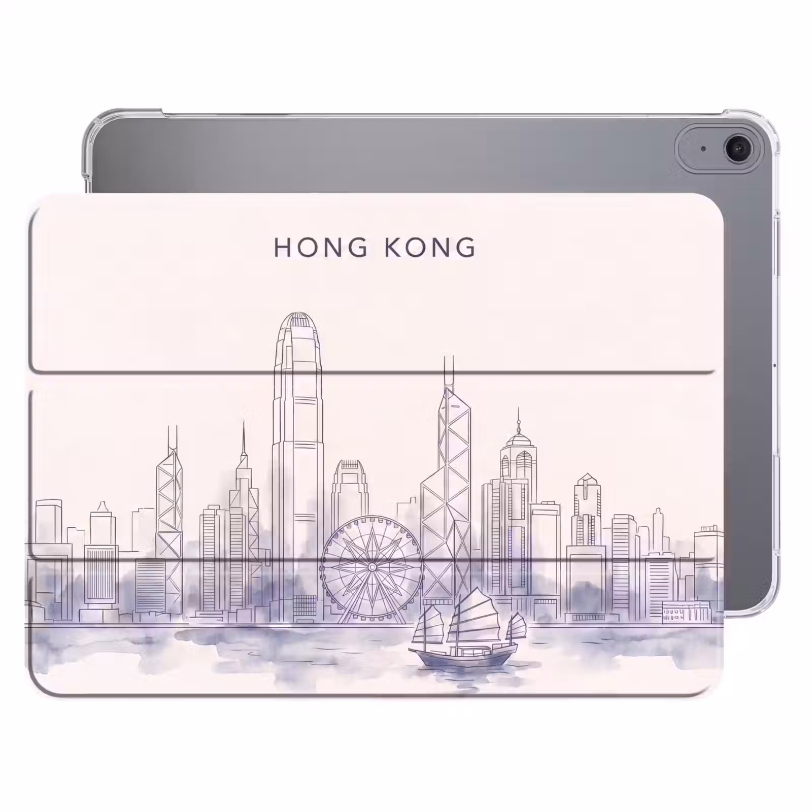 iPad hoes - Stad - Skyline - Water - Lijntekening - Blauw — 1