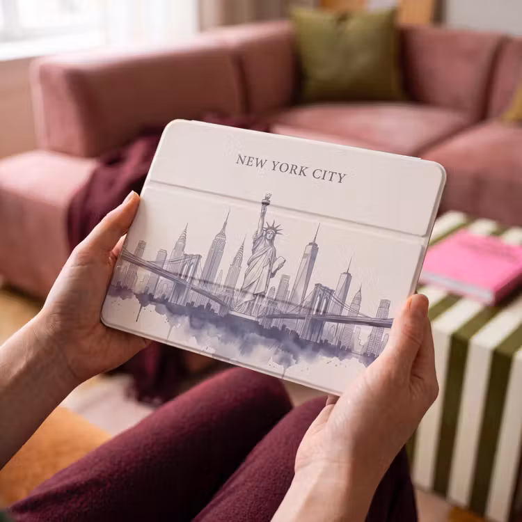 iPad hoes - New York - Vrijheidsbeeld - Skyline - Illustratie - Blauw — 4