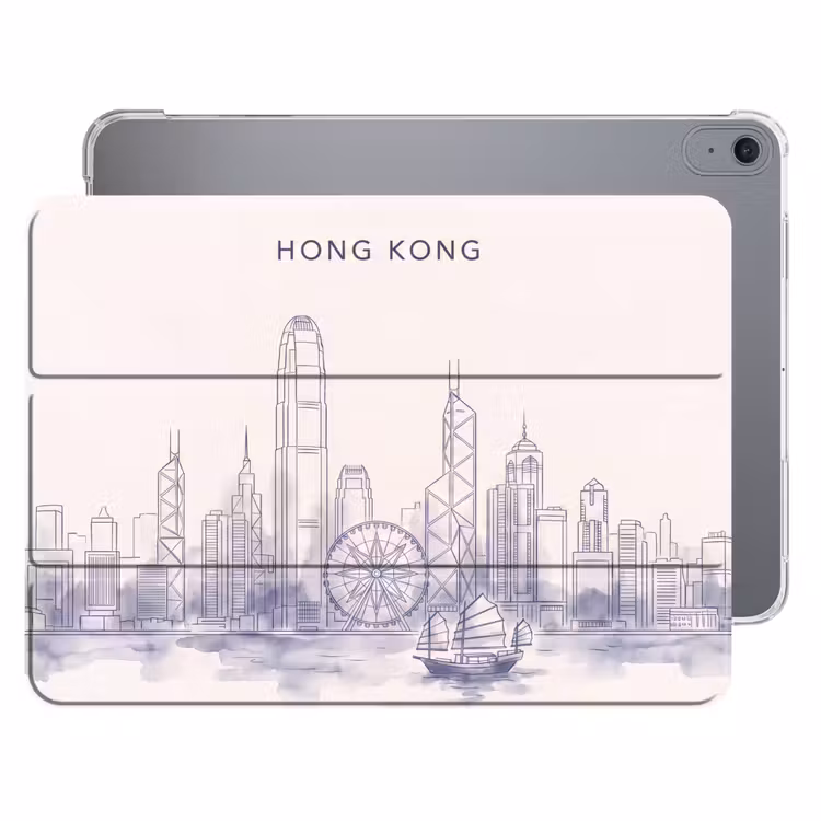 iPad hoes - Stad - Skyline - Water - Lijntekening - Blauw — 1
