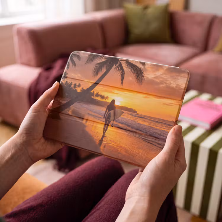iPad hoes - Vrouw - Surfplank - Strand - Zonsondergang - Oranje — 4
