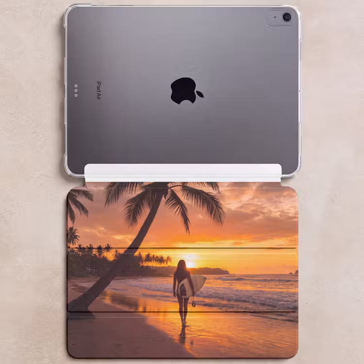 iPad hoes - Vrouw - Surfplank - Strand - Zonsondergang - Oranje — 6