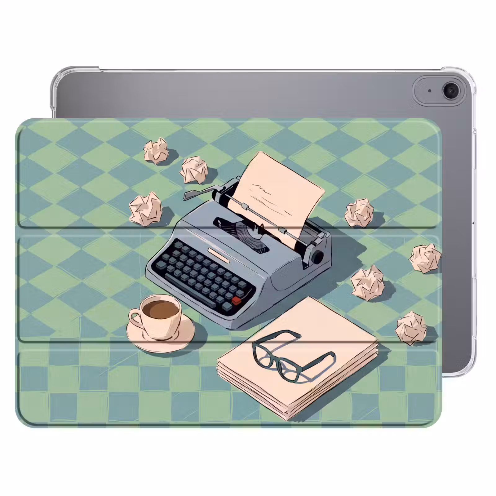 iPad hoes - Typemachine - Kantoor - Vintage - Illustratie - Groen — 1