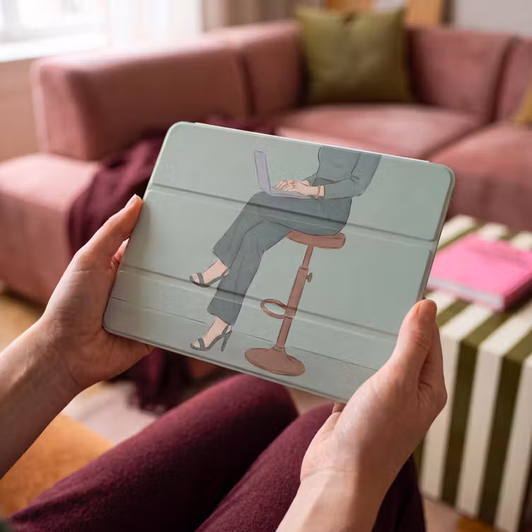 iPad hoes - Vrouw - Laptop - Zittend - Illustratie - Groen — 4