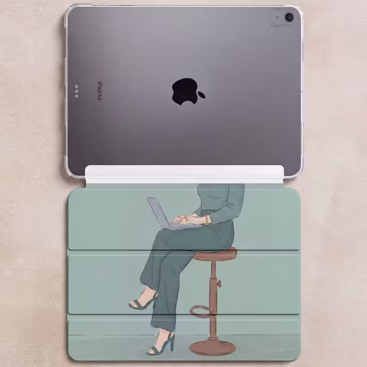 iPad hoes - Vrouw - Laptop - Zittend - Illustratie - Groen — 6