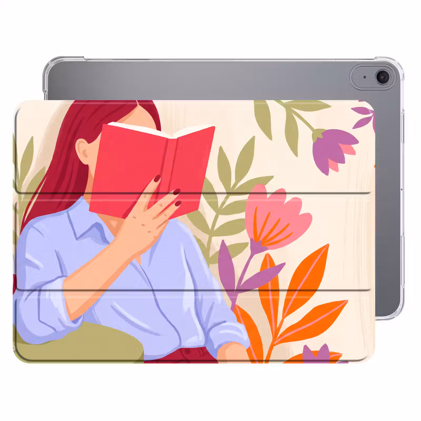 iPad hoes - Vrouw - Lezen - Thuis - Modern - Bloemen — 1