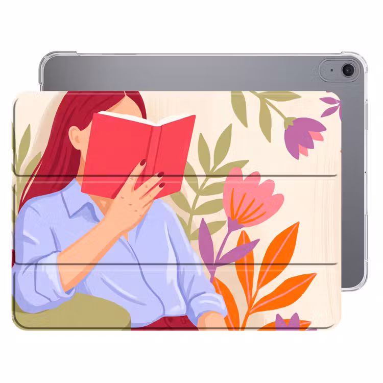 iPad hoes - Vrouw - Lezen - Thuis - Modern - Bloemen — 1