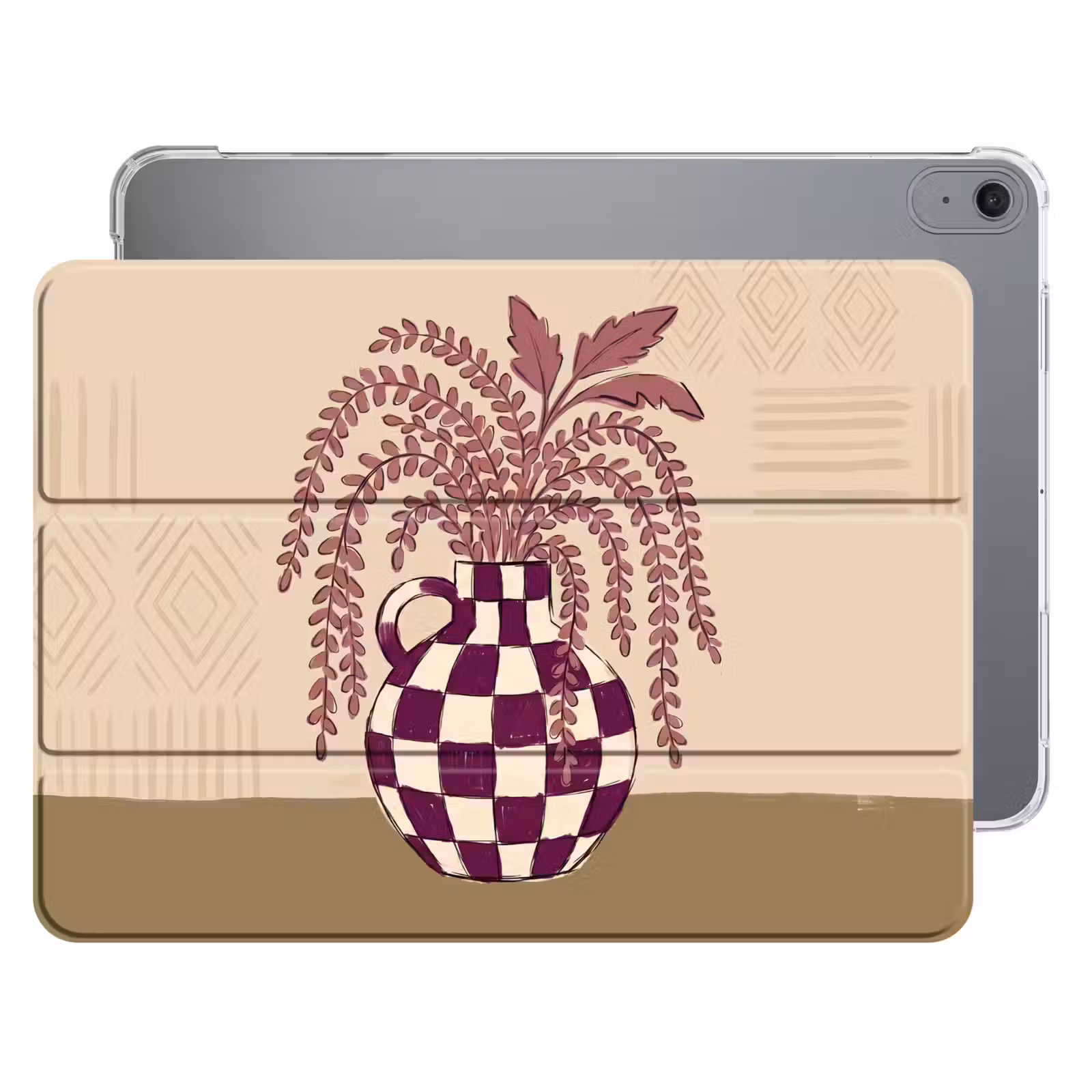 iPad hoes - Vaas - Geruit - Planten - Modern - Paars — 1