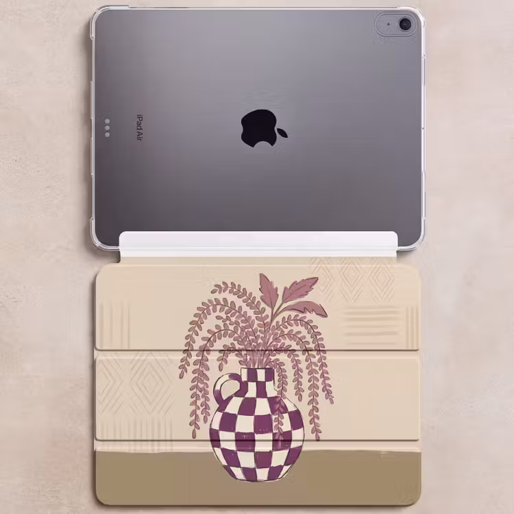 iPad hoes - Vaas - Geruit - Planten - Modern - Paars — 6