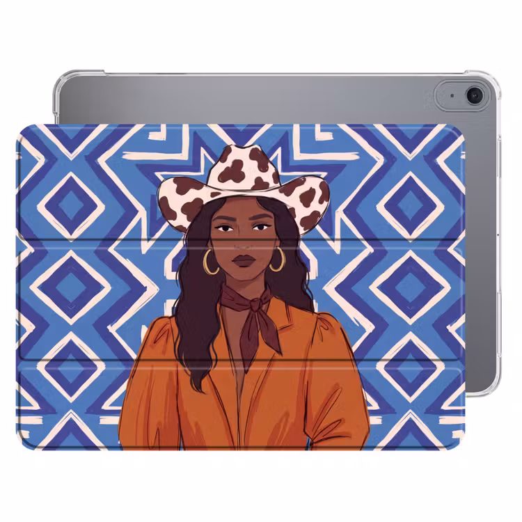 iPad hoes - Vrouw - Cowboyhoed - Portret - Modern - Blauw — 1
