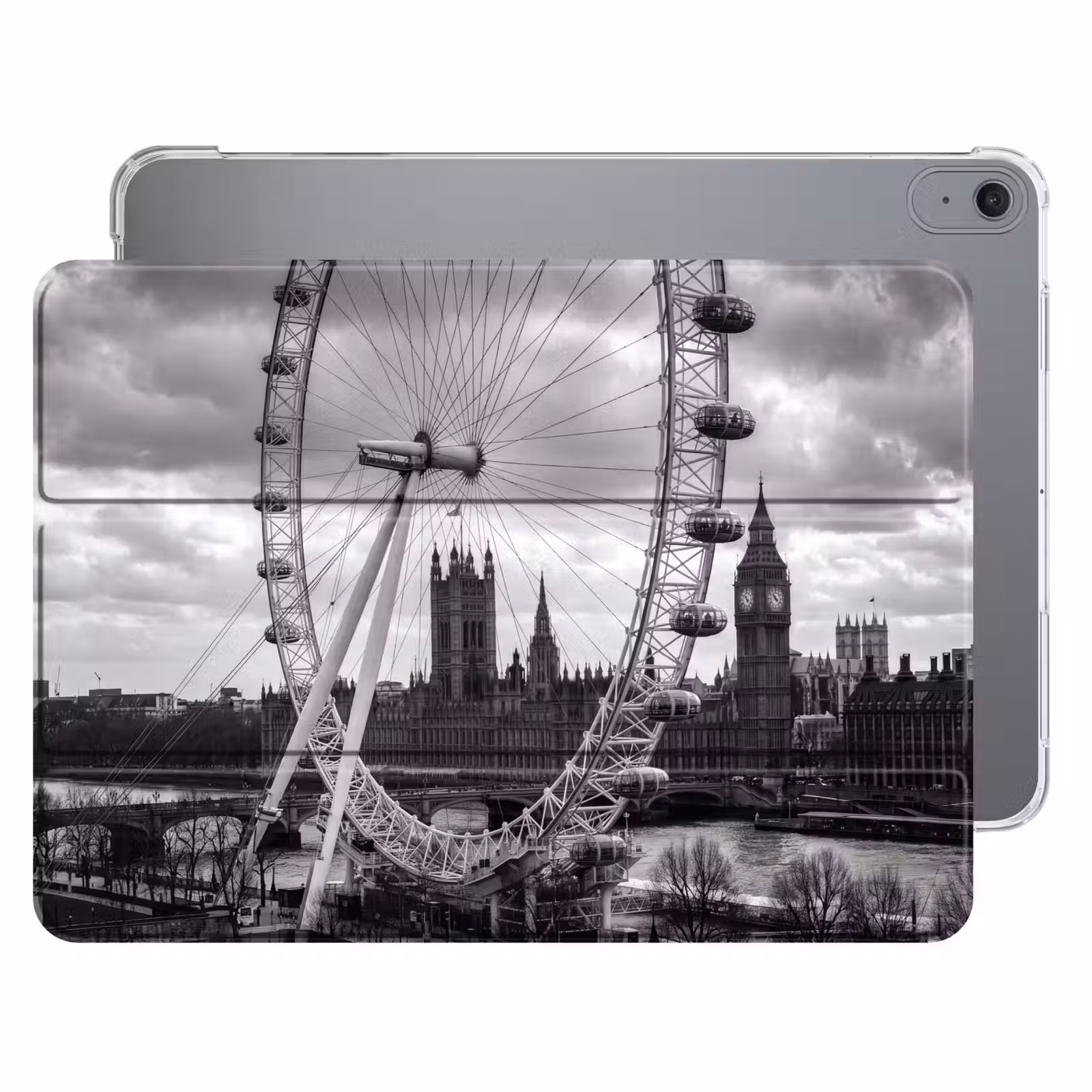 iPad hoes - Reuzenrad - Klokkentoren - Architectuur - Zwart-wit - Stad — 1