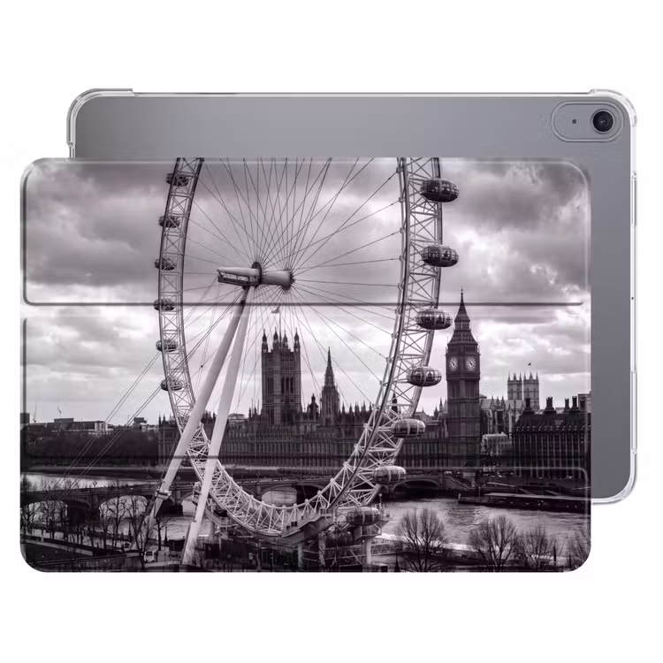 iPad hoes - Reuzenrad - Klokkentoren - Architectuur - Zwart-wit - Stad — 1