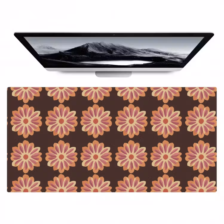 Bureau onderlegger - Retro Bloemen Patroon Bruin