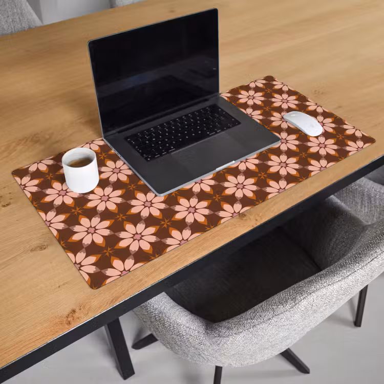 Bureau onderlegger - Bloemen Patroon Zalmroze Bruin — 3