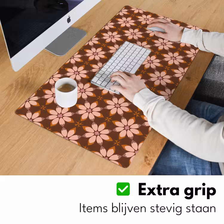Bureau onderlegger - Bloemen Patroon Zalmroze Bruin — 6