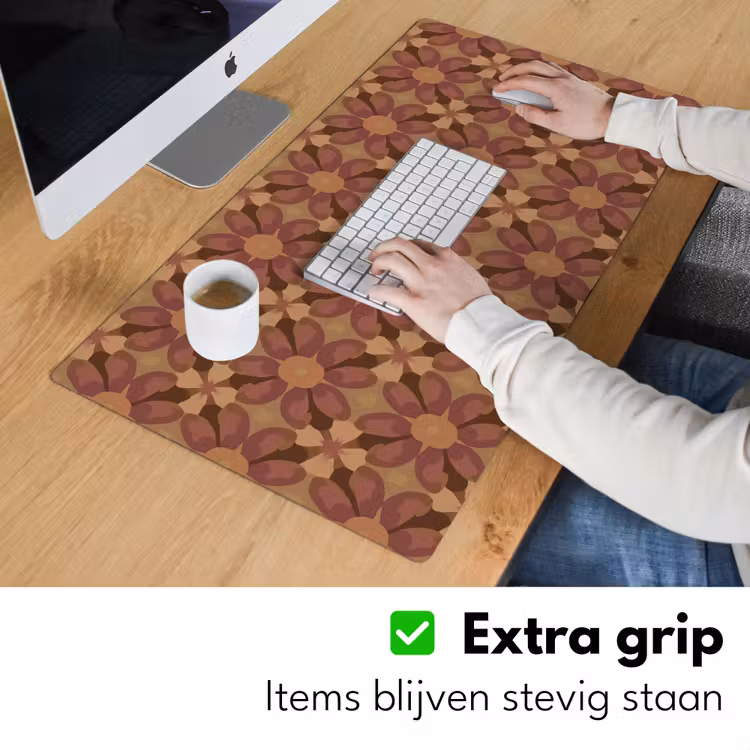 Bureau onderlegger - Bloemen Patroon Bruin — 6