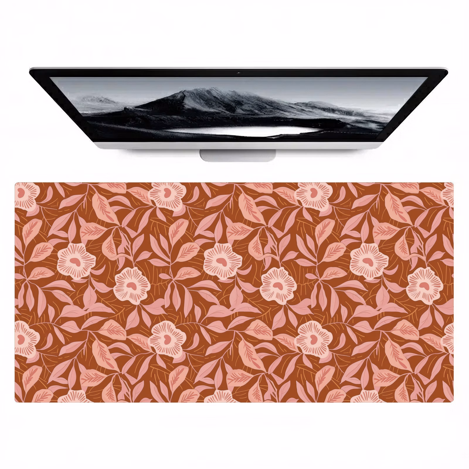 Bureau onderlegger - Bloemen Bladeren Patroon Roze Terracotta — 1