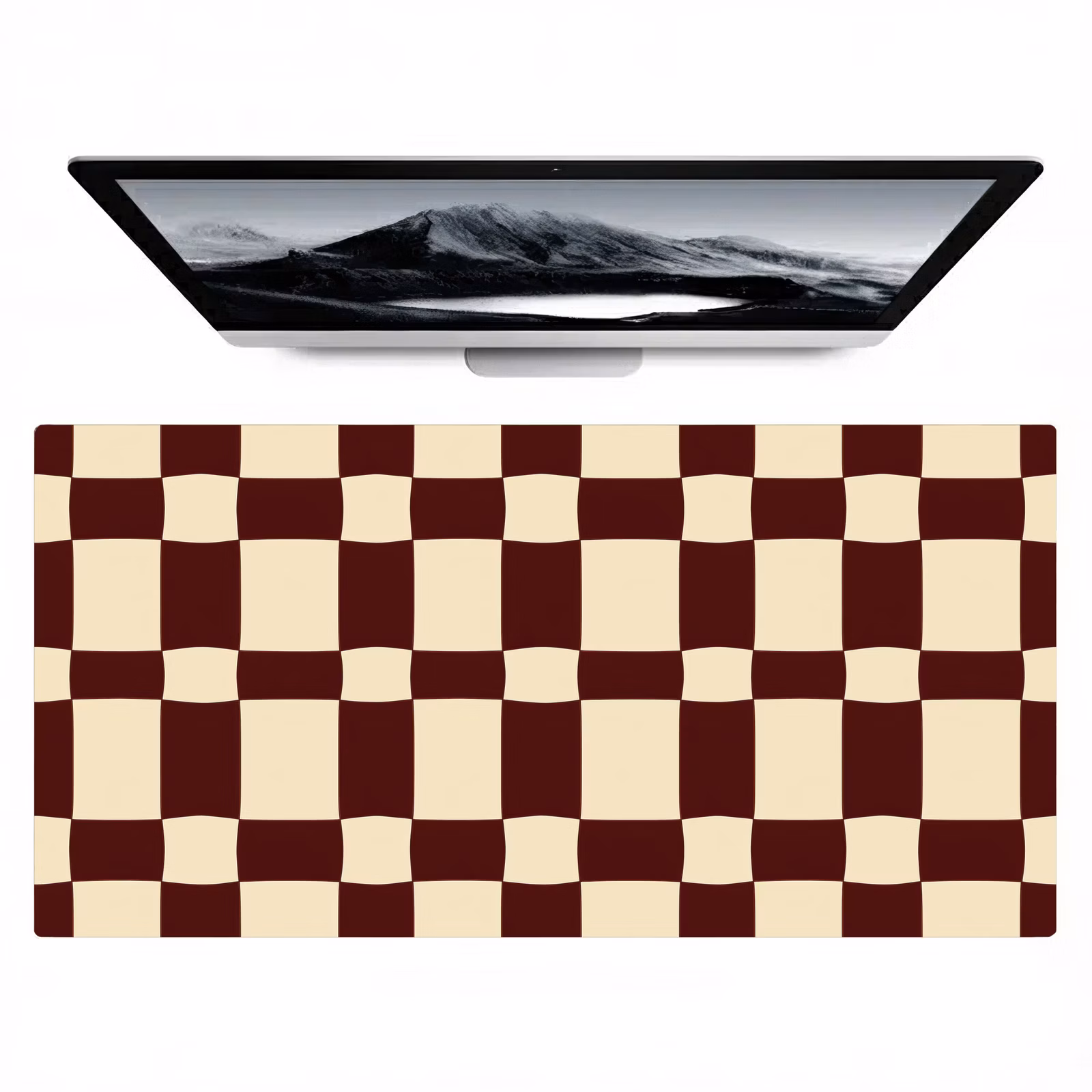 Bureau onderlegger - Golvend Dambord Patroon Bordeaux Crème — 1