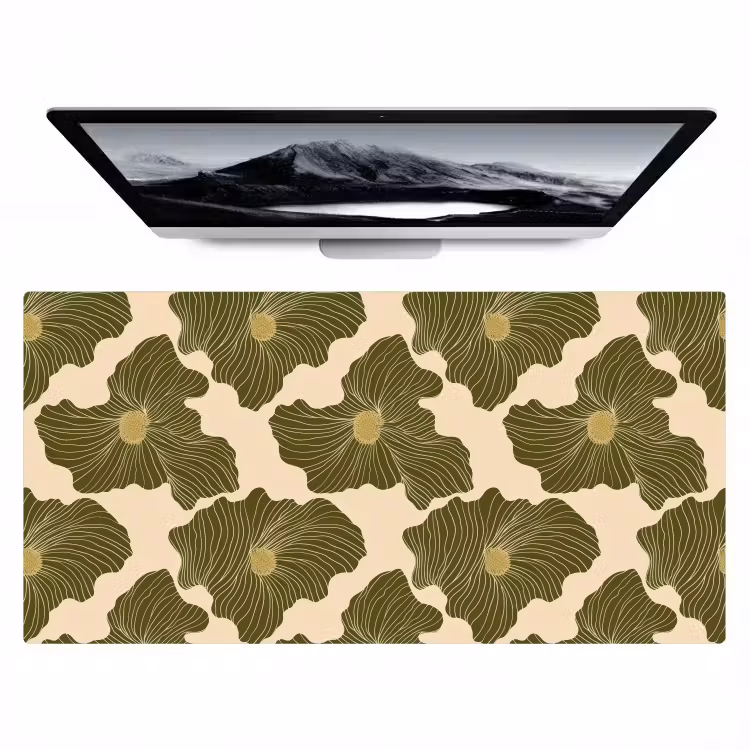 Bureau onderlegger - Abstracte Bloemen Olijfgroen