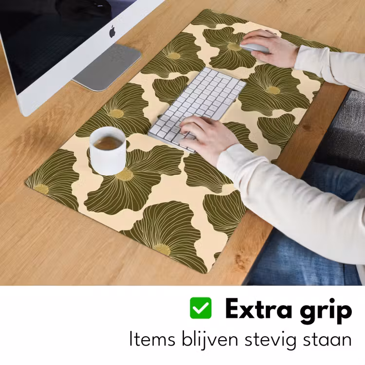 Bureau onderlegger - Abstracte Bloemen Olijfgroen — 6