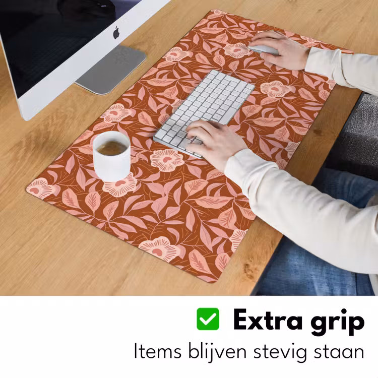 Bureau onderlegger - Bloemen Bladeren Patroon Roze Terracotta — 6