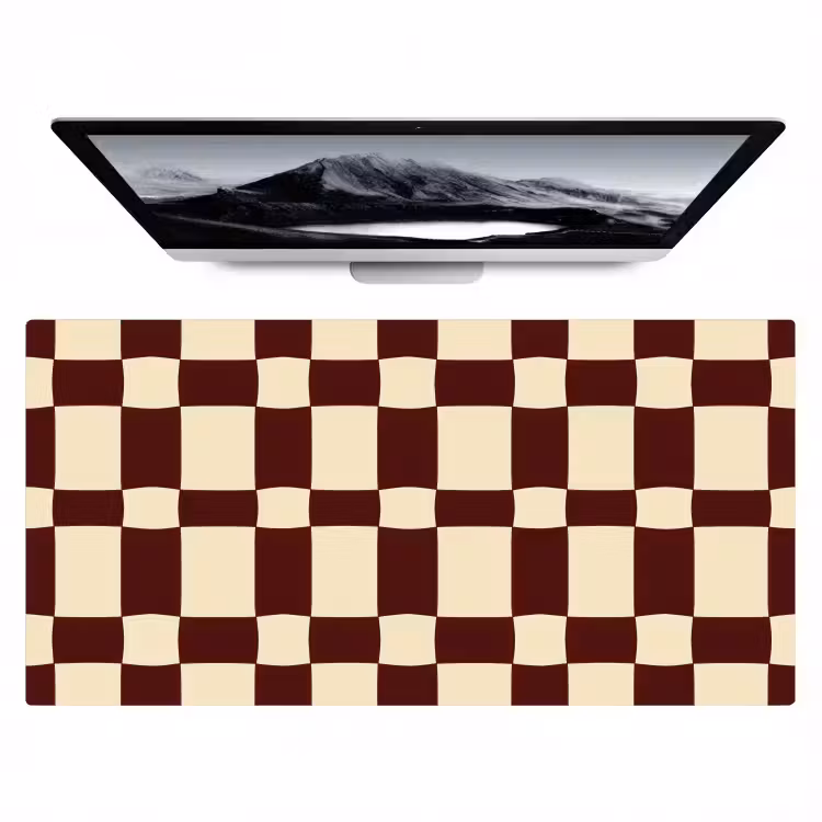Bureau onderlegger - Golvend Dambord Patroon Bordeaux Crème