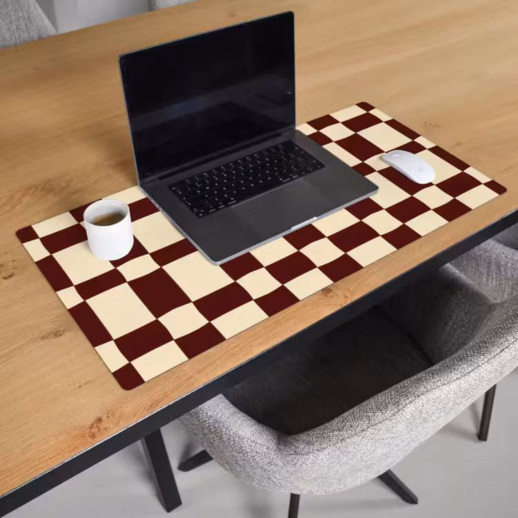 Bureau onderlegger - Golvend Dambord Patroon Bordeaux Crème — 3