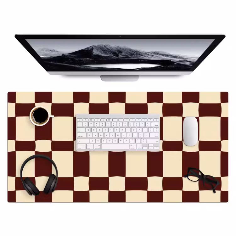 Bureau onderlegger - Golvend Dambord Patroon Bordeaux Crème — 4