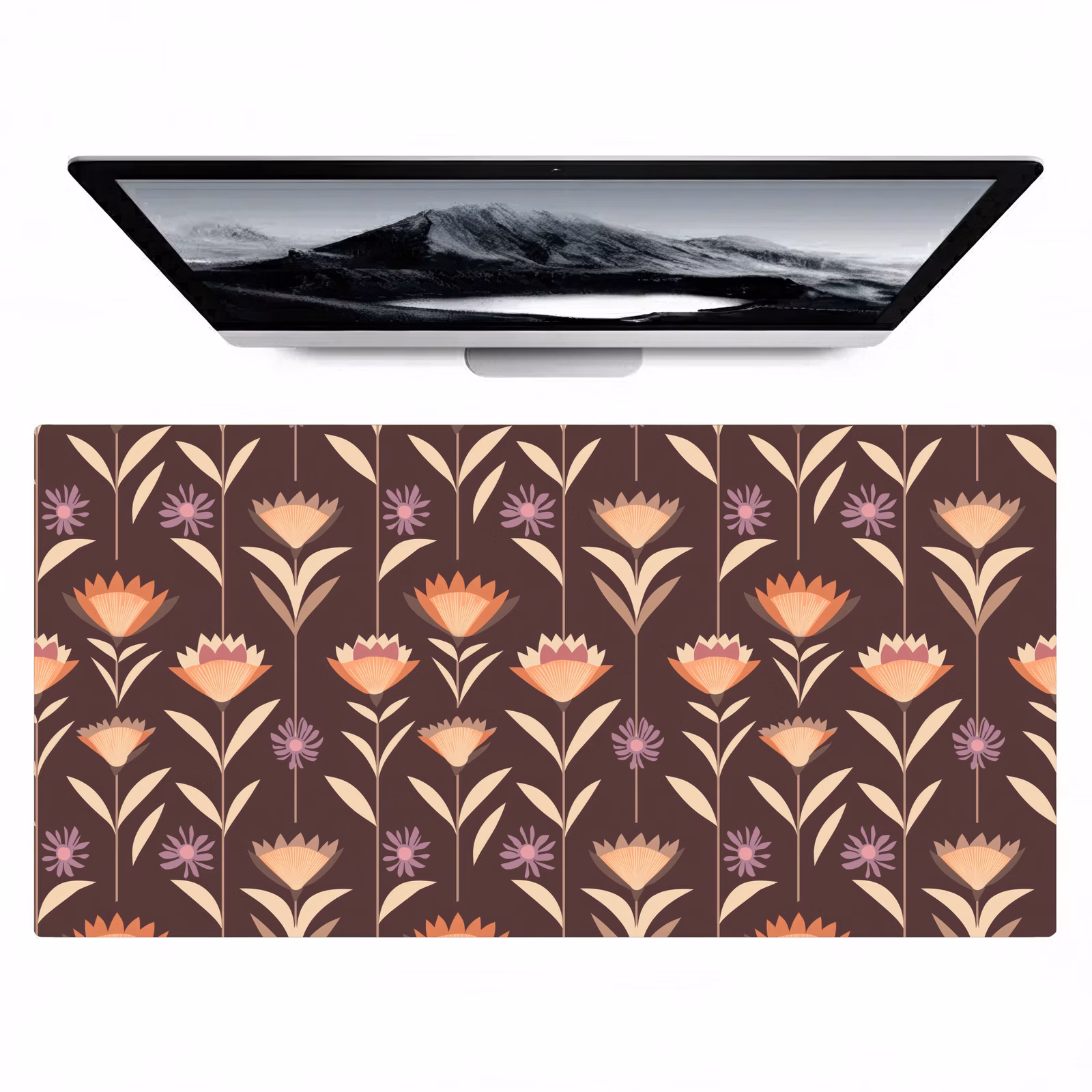 Bureau onderlegger - Retro Bloemen Patroon Bruin — 1
