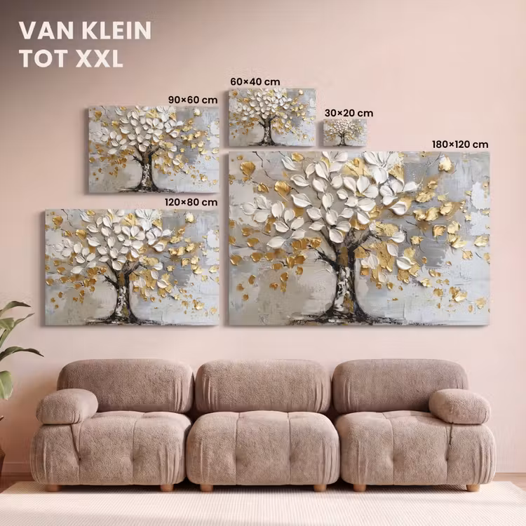 Canvas schilderij - Boom - Beige - Grijs - Goud - Abstract — 8